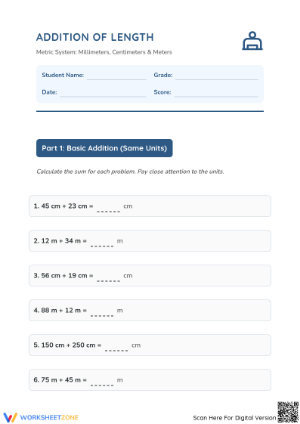 Essential Length Addition Worksheet | Grade 4 Math