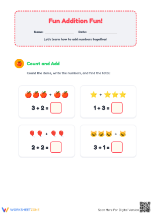 Essential Addition within 20 Worksheet | Grade 1 Math