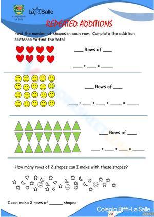 Repeated Addition Exercises Worksheet