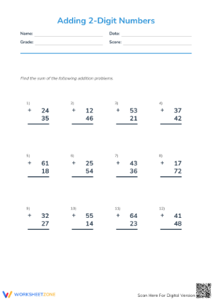Printable 2-Digit Addition Worksheet | Grade 2 Math