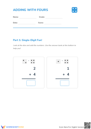 Grade 2 Adding by 4s — Printable No-Prep Worksheet