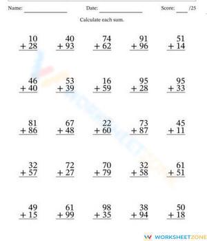 2-Digit Addition Practice Worksheet