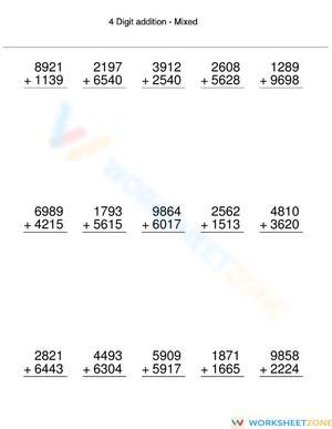 Mixed Four-Digit Addition Worksheet