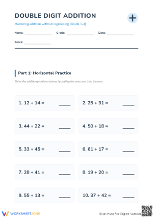 Printable Double-Digit Addition Worksheet | Grade 2 Math