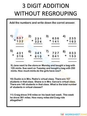 Addition Without Regrouping Worksheet for Practice