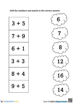 Simple Addition Practice - Match the Sums 