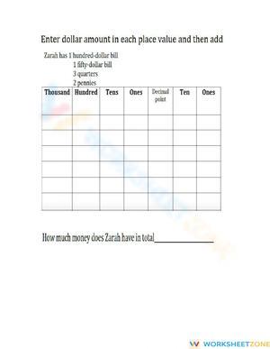 Money and Place Value: Practice with This Sheet