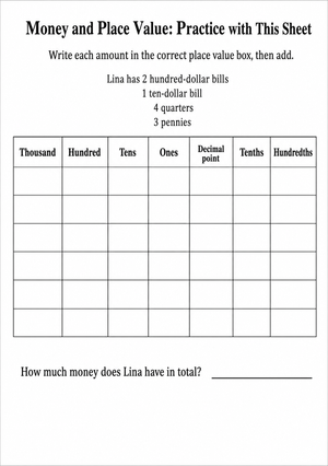 Printable Money & Place Value Worksheet | Grade 4 Math