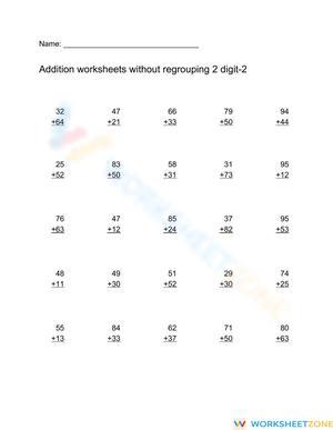 2-Digit Addition Without Regrouping Practice