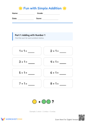 Printable Simple Addition Worksheet | Grade 1 Math