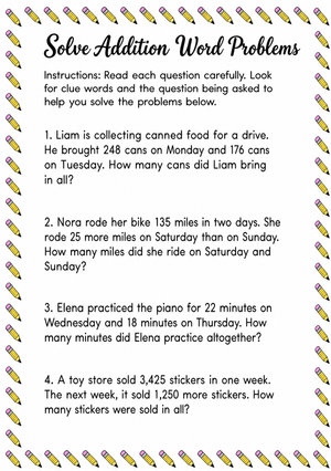 Addition Word Problems Printable | Grade 3 Math
