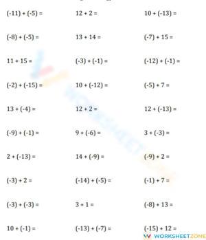 Adding Integers Practice Worksheet