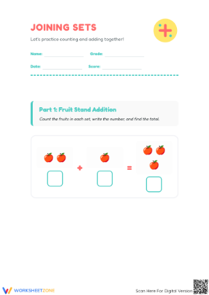 Essential Counting & Adding Sets Worksheet | Grade K-1 Math Skills