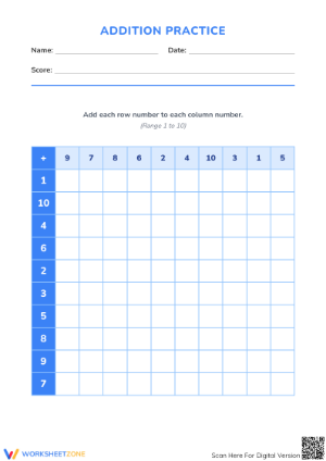 Grade 1 Addition Frenzy — Printable No-Prep Worksheet