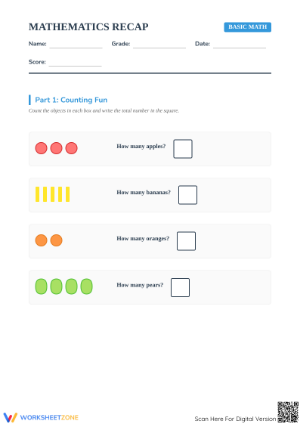 Kindergarten Math Recap — Printable No-Prep Worksheet