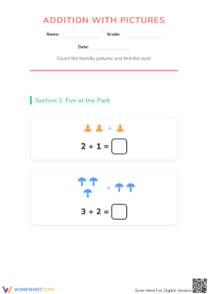 Printable Addition with Pictures Worksheet | Grade K Math