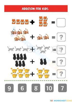 Fun Cat Theme Addition Worksheet