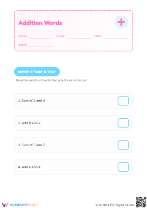 Essential Addition Keywords Worksheet | Grade 1 Math