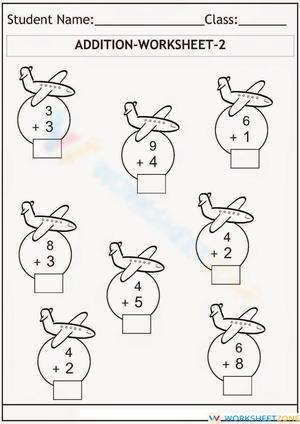 Airplane-Themed Addition Worksheet