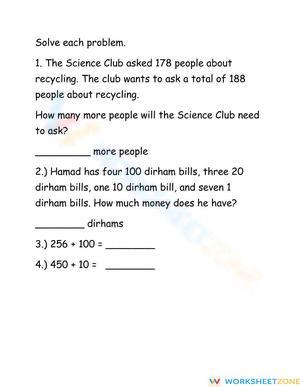 Worksheet on Adding 10 and 100 to Numbers