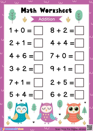 Cute Owl-Themed Addition Worksheet for Early Learners

