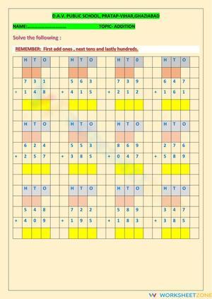 3-Digit Numbers Addition Worksheet: Practice
