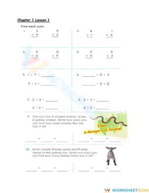 Chapter 1, Lesson 1 Addition Worksheet