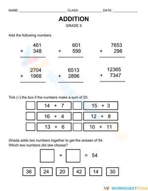Grade 5 Addition Practice Worksheet