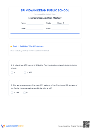 Essential Addition Worksheet | Grade 3 Math Practice