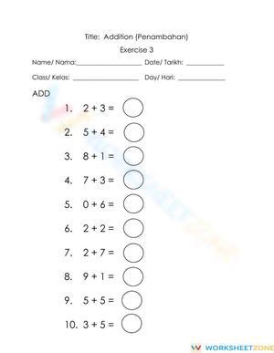 Addition Within 10 for Year 1