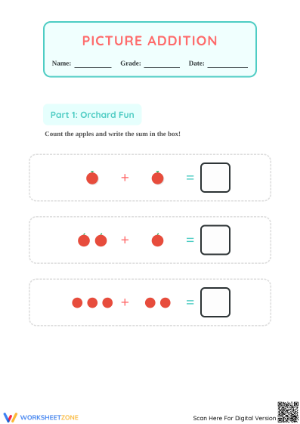 Grade K Picture Addition — Printable No-Prep Worksheet