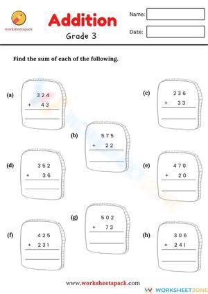 Worksheet for Addition: Find The Sum