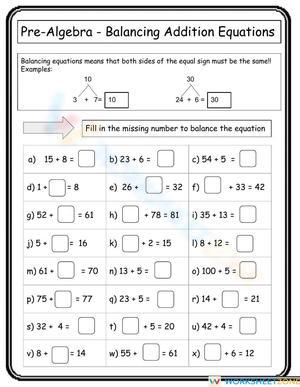 Balancing Equations with Addition: Algebra Worksheet
