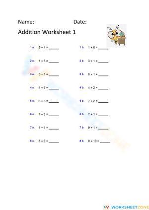 Addition Worksheet for Elementary Students
