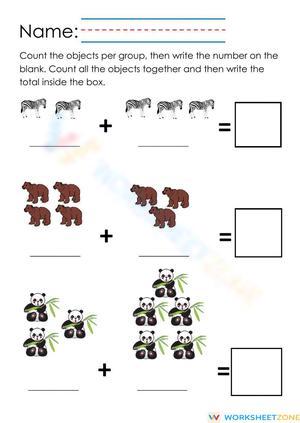 Animal Group Counting and Addition Worksheet 