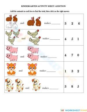 Kindergarten Addition Activity Sheet