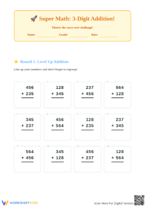 Printable 3-Digit Addition Worksheet | Grade 2 Math