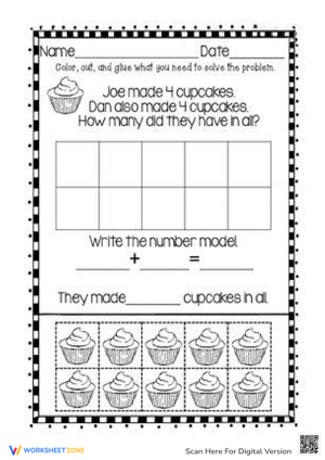 Cupcake-Themed Addition Worksheet