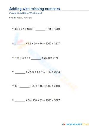 Find the Missing Numbers: Grade 5 Worksheet