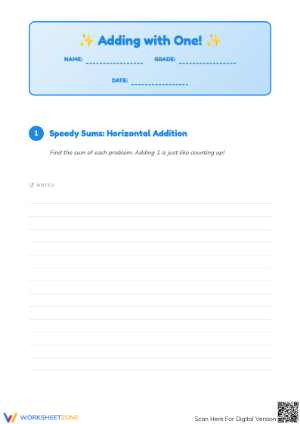 Grade K Addition — Printable No-Prep Adding 1 Worksheet
