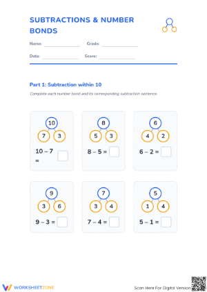 Grade 1 Subtraction — Essential No-Prep Worksheet