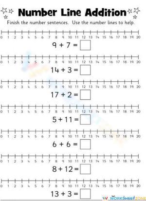 Number Line Addition Within Twenty Practice