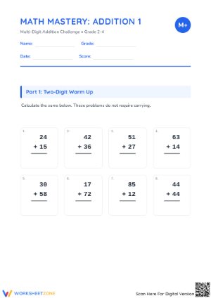 Essential Multi-Digit Addition Worksheet | Grades 2-4 Math