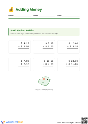 Grade 2 Adding Money — Essential No-Prep Worksheet
