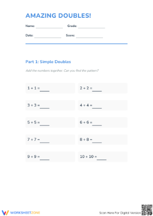 Essential Doubles Facts Worksheet | Grade 1 Math