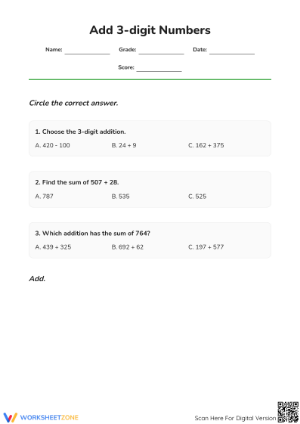3-Digit Addition Worksheet | Grade 2 Essential