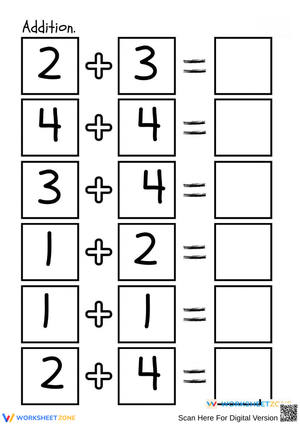 Easy Addition Math Worksheet – Numbers 1-10