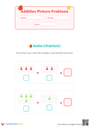 Printable Picture Addition Worksheet | Grade K Math