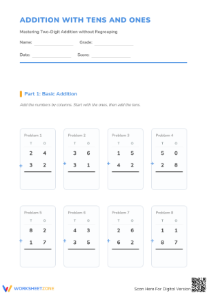 Printable Two-Digit Addition Worksheet | Grade 1 Math