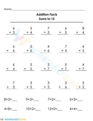 Addition Sums to 12